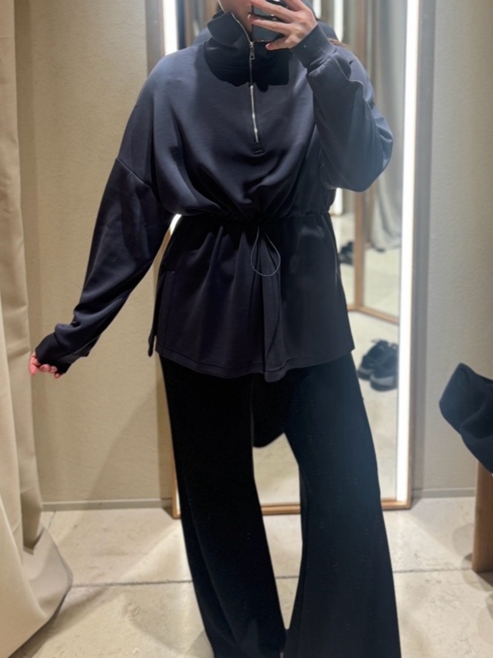 Oysho Half-zip Navy Sweatshirt with Soft-Touch Modal
